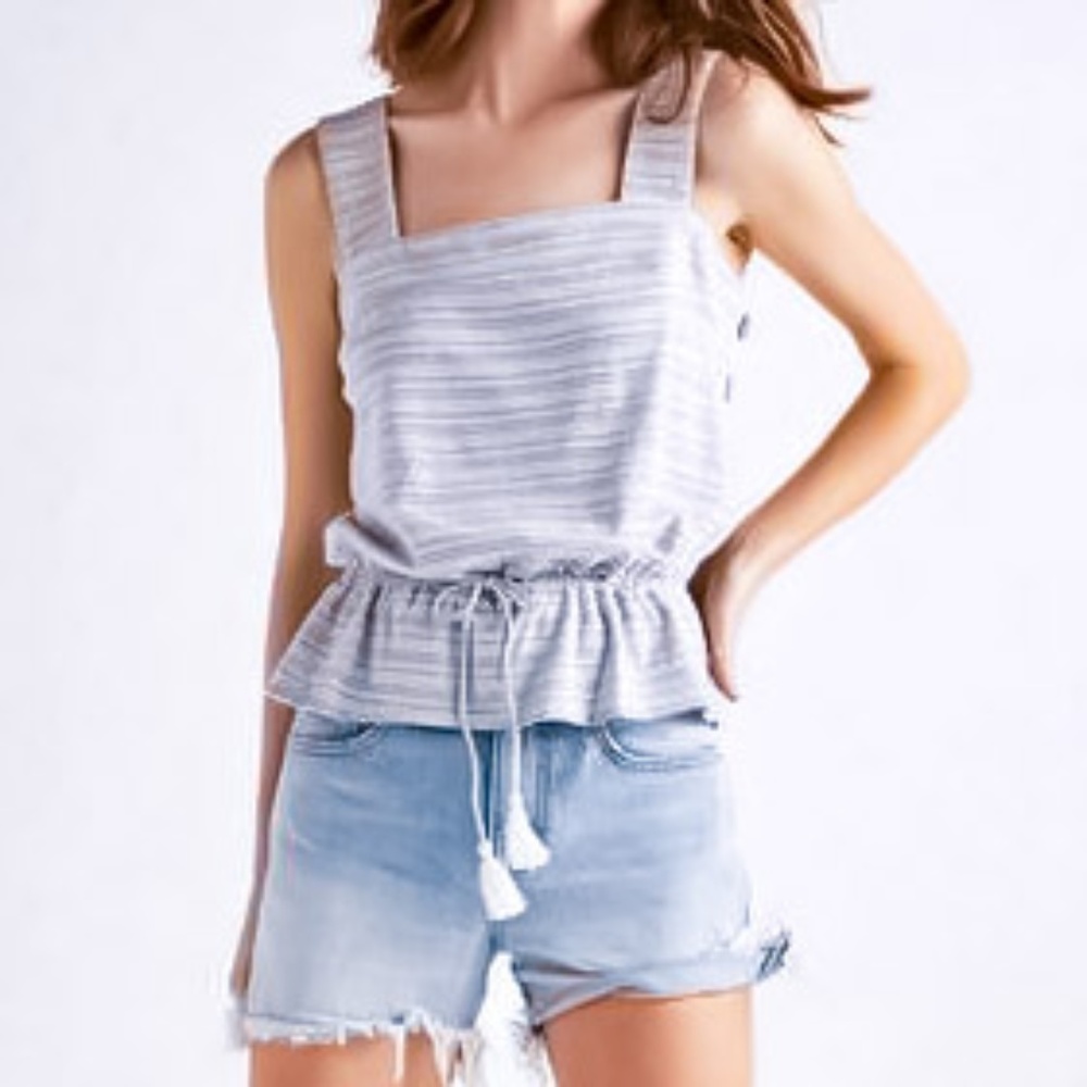 LUCKY BRAND Button Up Stripe Peplum Tank